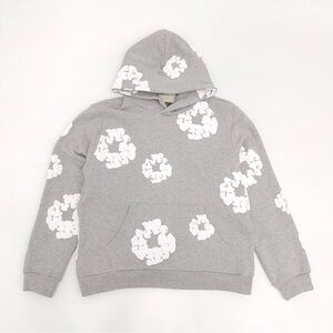 Gray Hoodie with White Floral Print
